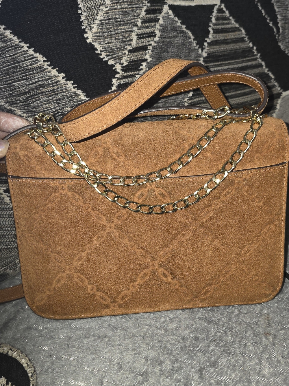 Ralph Lauren Cognac Suede Chain-Accent Shoulder Bag - Picture 6 of 8